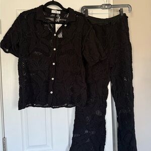 NWT AZ Boutique Black Lace Knit Top & Pant Matching Set size S/M